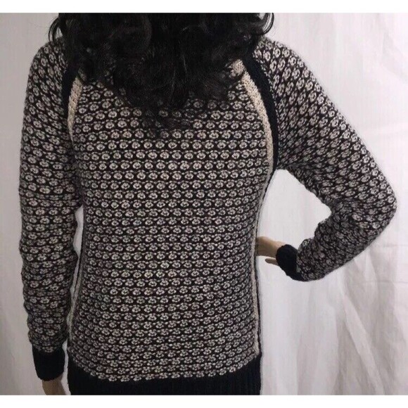 Max Studio Sweater Small Navy Blue Ivory Texture Knit Raglan Sleeve Wool Blend - Picture 9 of 12